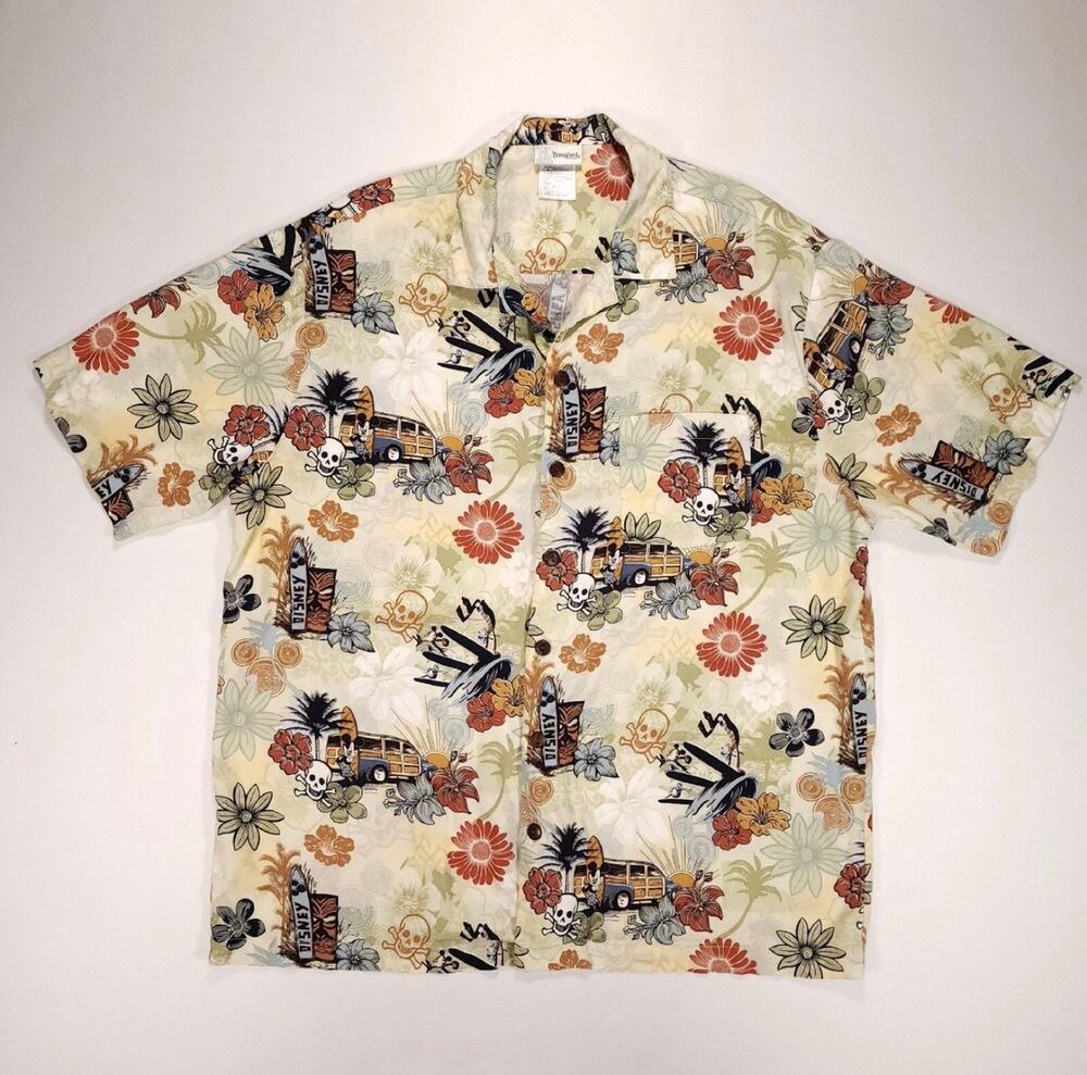 NWOT Disney Parks Hawaiian Shirt Mickey Goofy surfing tiki woody vans skulls XXL